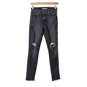 Levi's 721 High Rise Skinny Jeans 26‎ Distressed Ripped Vintage Wash Black Gray